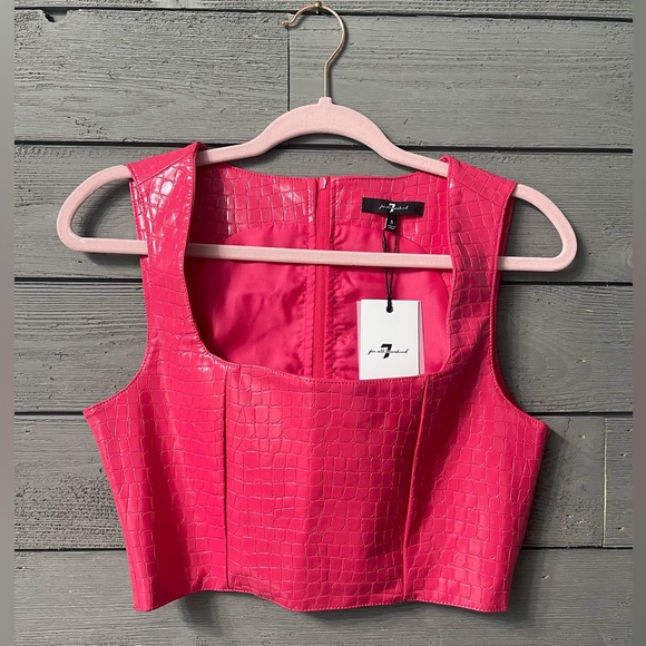 NWT 2pc 7 For All Mankind Pink Croc Leather Corset Crop Top Shorts Set Sz Small - Picture 3 of 16